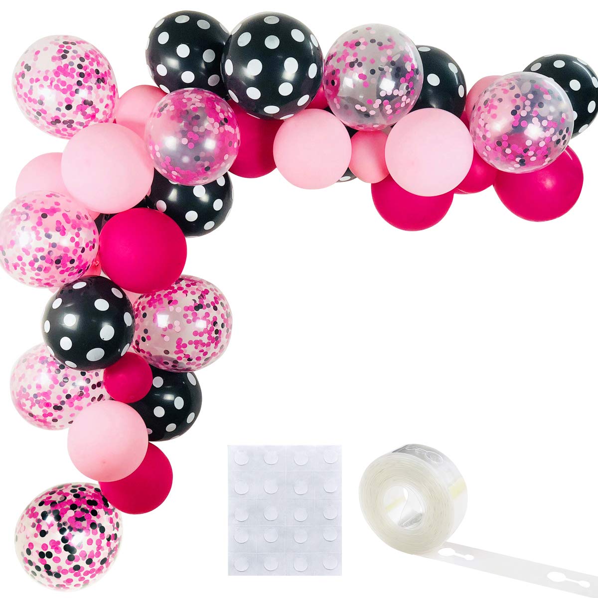 40 Pack 12 Inch Light Pink Rose Red Black Latex Balloons with Confetti - Premium Quality Mouse Color Balloons for Balloon Garland, Baby Shower, Birthday Party Decorations - Includes Ribbon for Easy Hanging (Party Supplies, Home Decor)
