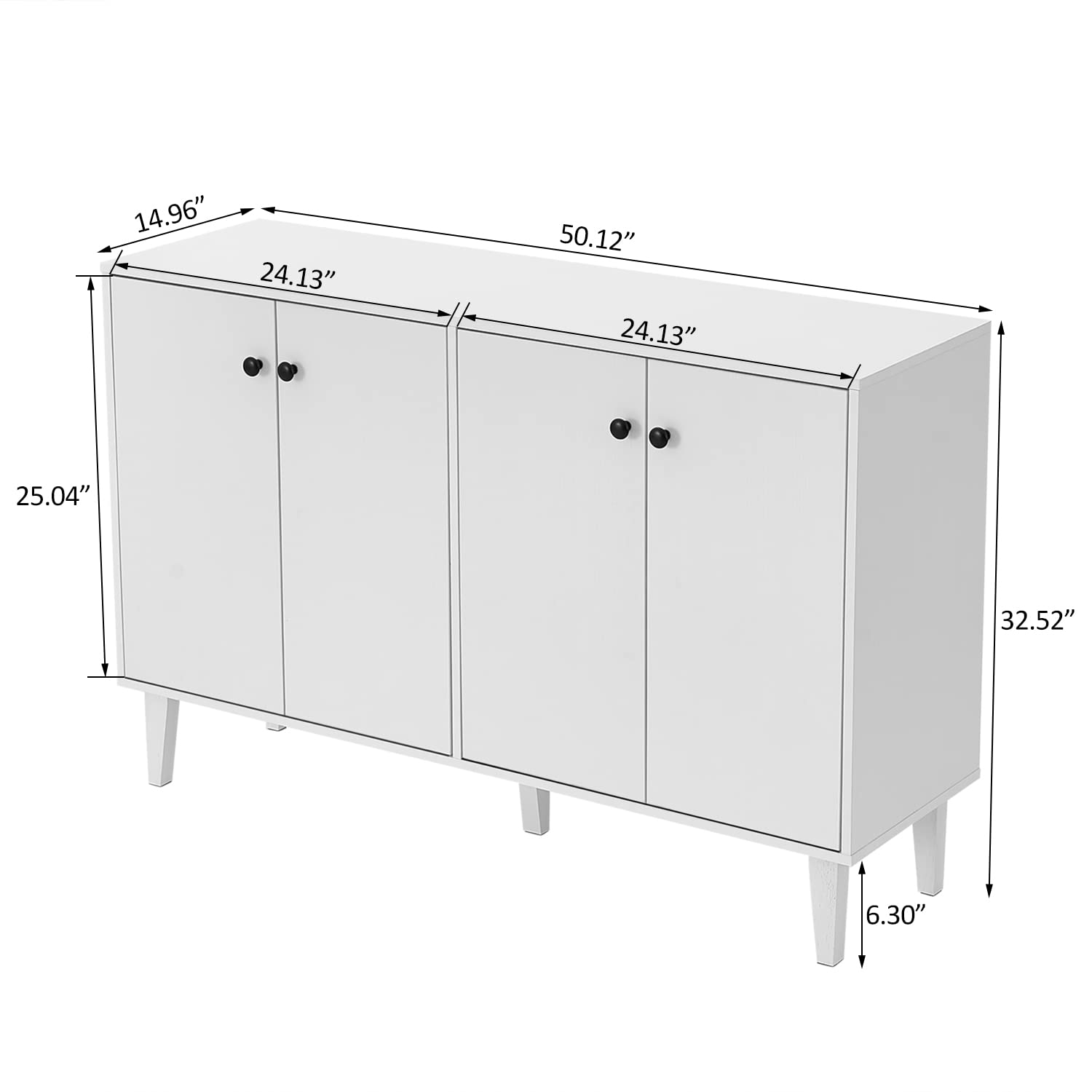 Panana 4-Door Sideboard Buffet Cabinet - White Kitchen Storage & Living Room Console Table | Perfect for Dining Room, Entryway & Home Organization