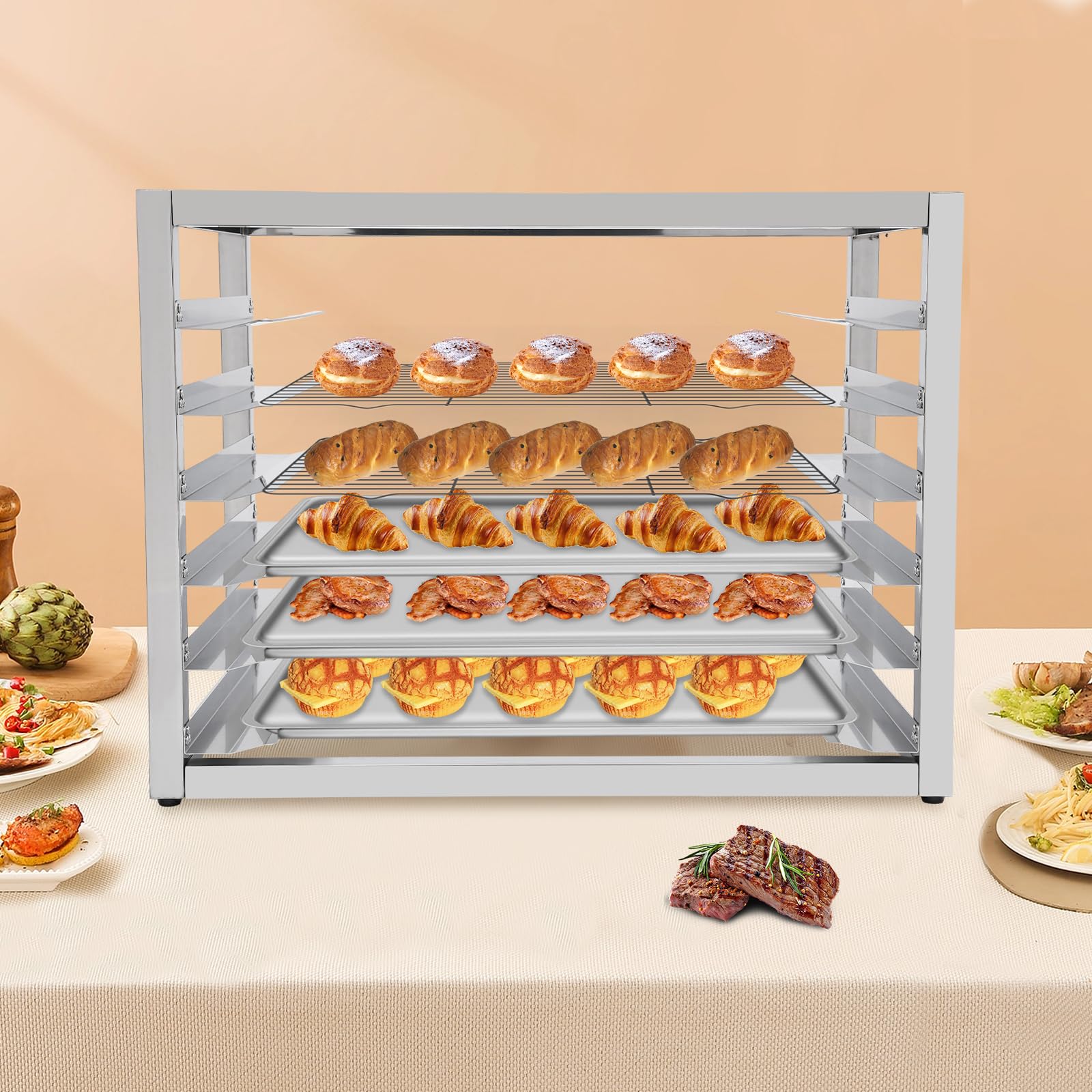 6-Tier Stainless Steel Commercial Baking Tray Rack - Heavy Duty Cookie Cooling Rack for Bakeries, Kitchens & Restaurants | Perfect for Pastry, Bread & Dessert Cooling | Includes Allen Key for Easy Assembly