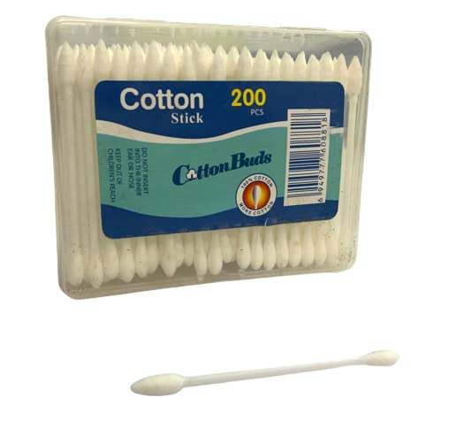 Eco-Friendly Cotton Swabs for Ear Cleaning - 200pcs Biodegradable & Recyclable Cotton Buds (5-Pack) | Gentle Ear Hygiene, Makeup Application & First Aid Kit Essential
