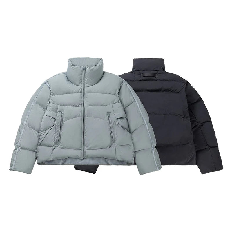 American Street Style Men's Parka Jacket - Stand Collar Solid Color Winter Padded Coat for Casual Wear | Warm Outerwear for Urban Commuting & Outdoor Activities
