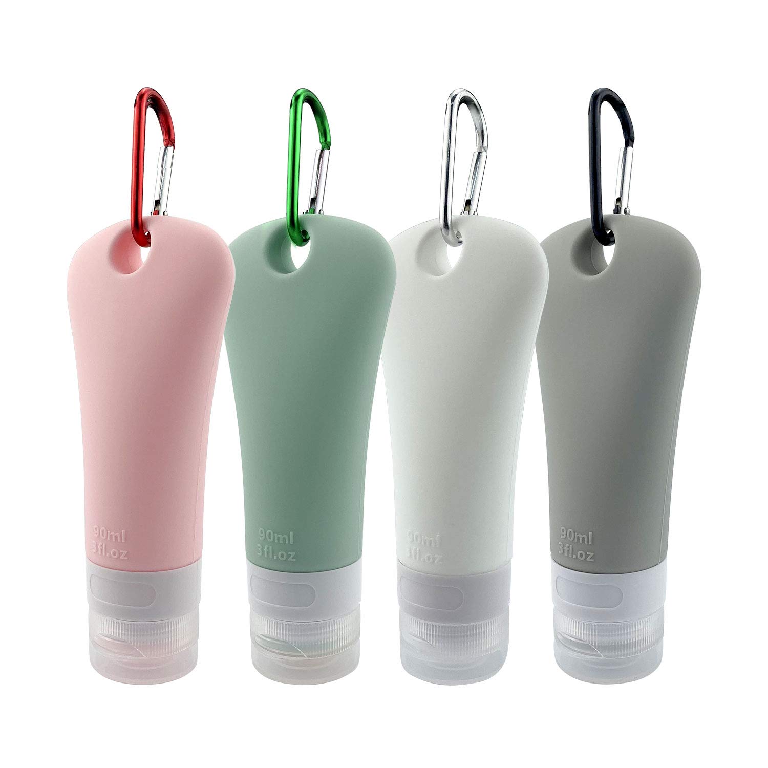 Leak-Proof Silicone Travel Bottles Set (4 Pack, 3 fl oz) - Squeezable Portable Toiletries Containers for Shampoo, Lotion & Cosmetics | Perfect for Air Travel, Gym & Vacation