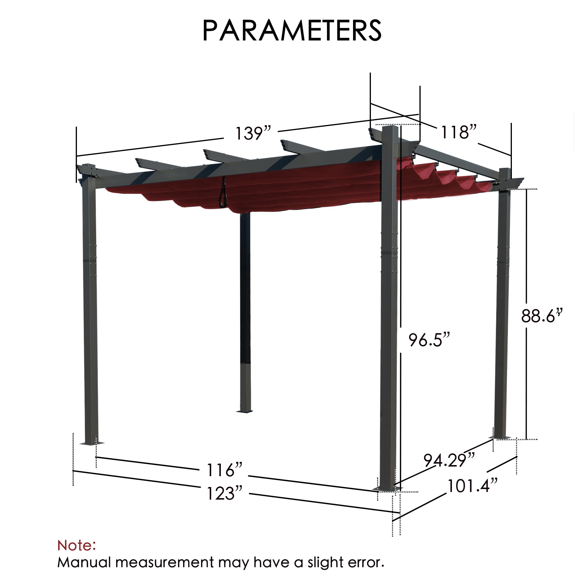 Kozyard Morgan 10' x 12' Retractable Aluminum Pergola with Sun Shade Canopy - Modern Outdoor Patio Cover for Backyard, Deck & Garden - Burgundy Metal Grill Gazebo for Relaxing & Entertaining