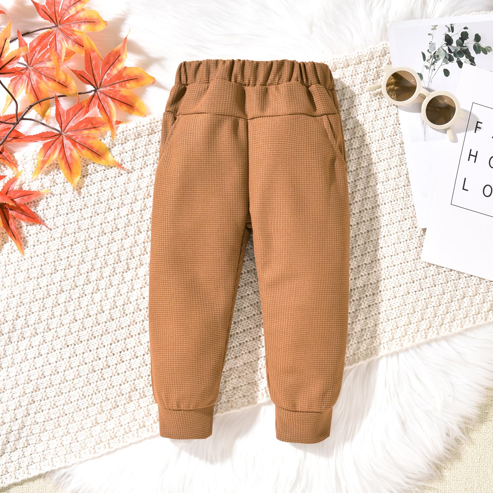 Boys' Fall Winter Waffle Hooded Sweatshirt & Pants Set - Color Block Long Sleeve Outfit for Toddlers | Warm Playdate & Preschool Clothing