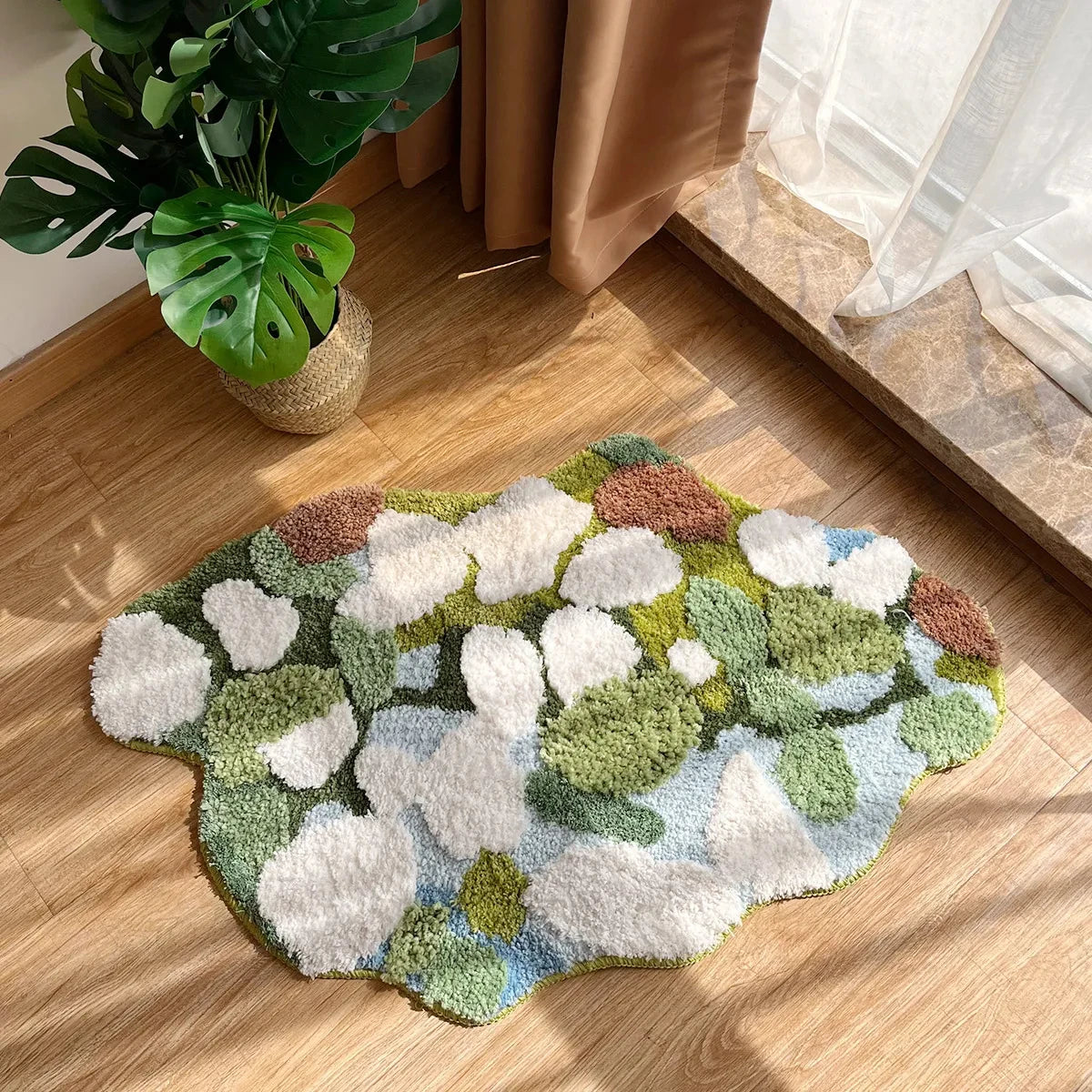 Abstract Forest Moss Tufted Accent Rug - Soft Modern Home Decor for Living Room, Bedroom & Nursery - Eco-Friendly Floor Mat for Cozy Interior Design
