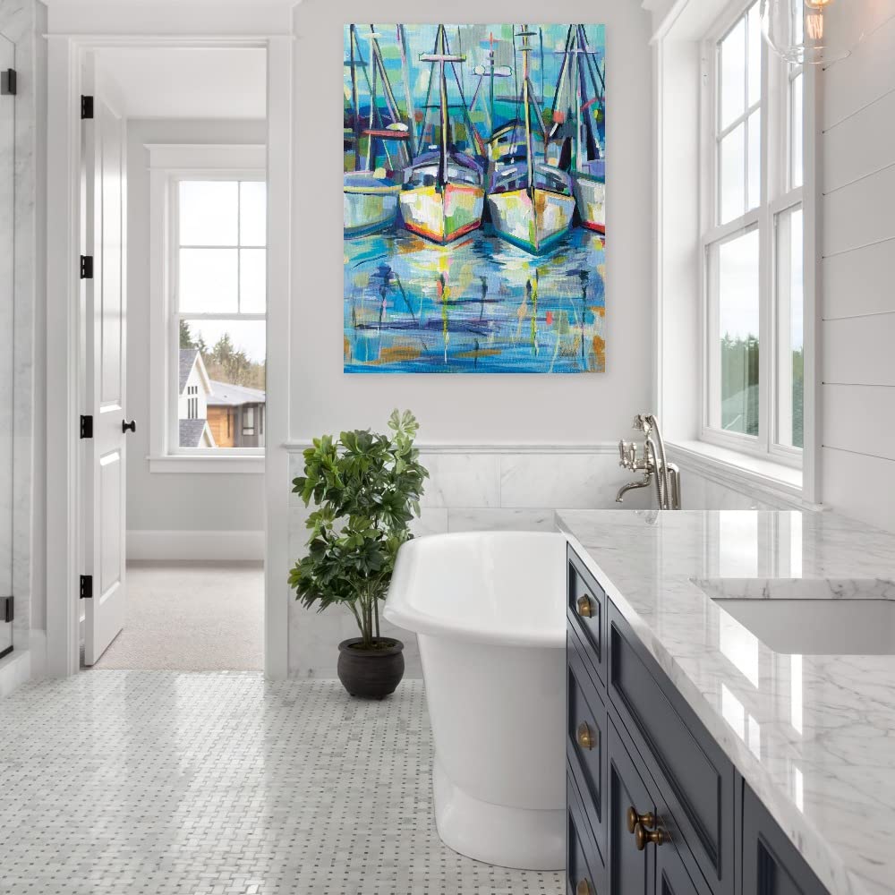 Morning Dock Fine Art Canvas Wall Decor by Jeanette Vertentes - 24x32 Inch Ready to Hang Painting for Living Room, Bedroom, Office & More - Coastal Landscape Artwork for Home & Commercial Spaces