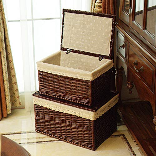 Natural Wicker Storage Basket with Lid - Rattan Organizer Box for Clothes, Toys & Home Decor - 40x60x40cm Brown Storage Bin - Perfect for Bedroom, Nursery & Living Room Organization