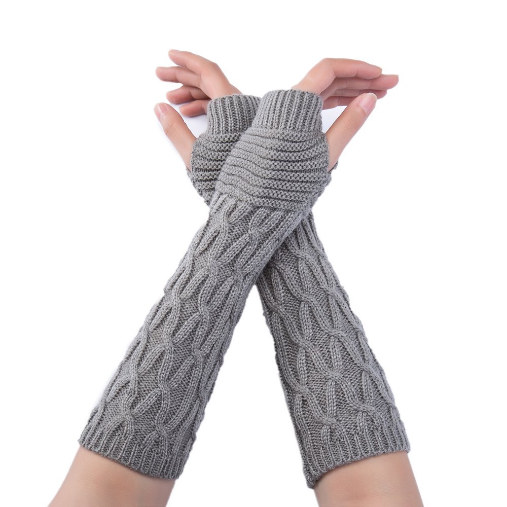 2 Pairs Women's Long Arm Warmers Fingerless Knit Gloves - Winter Cycling, Running, Yoga & Outdoor Activities
