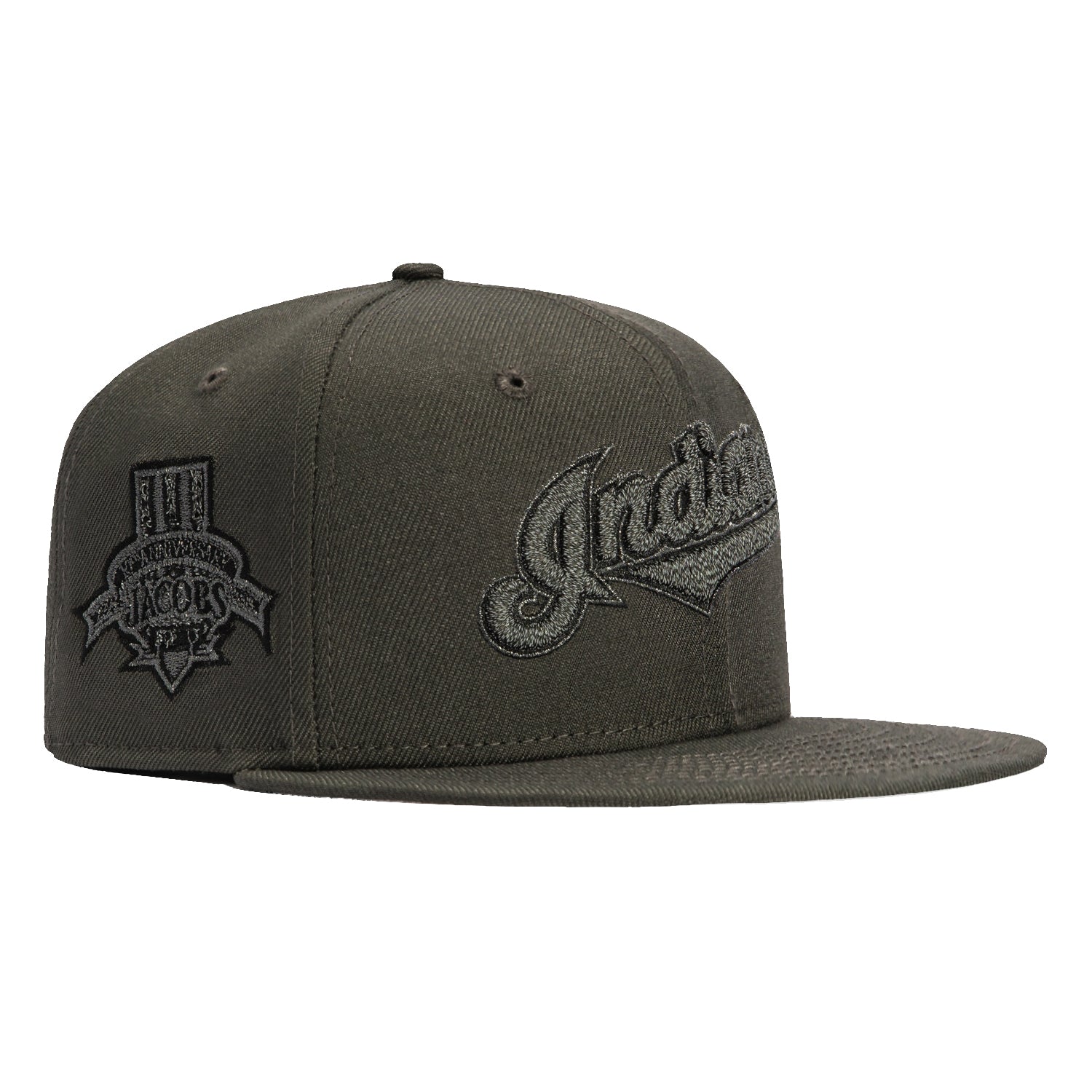 New Era 59Fifty Reflective Cleveland Indians 10th Anniversary Stadium Patch Script Hat - Graphite Color Adjustable Baseball Cap for Sports Fans & Streetwear Fashion