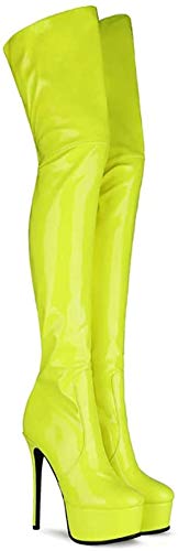Sexy Women's Over The Knee Boots - 15cm High Heels, Thigh High Elastic Leather Boots with 4.5cm Waterproof Platform for Nightclub, Pole Dancing & Fashion - Green, Size 39EU - Perfect for Parties, Date Nights & Winter Outfits