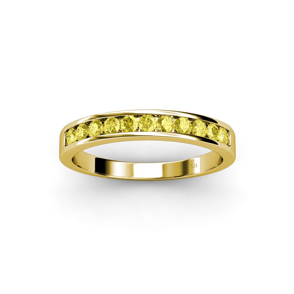 11 Stone Yellow Sapphire Channel Set Wedding Band - 0.36ctw 18K Yellow Gold Ring for Women - Perfect for Engagement, Anniversary & Bridal Jewelry Gifts