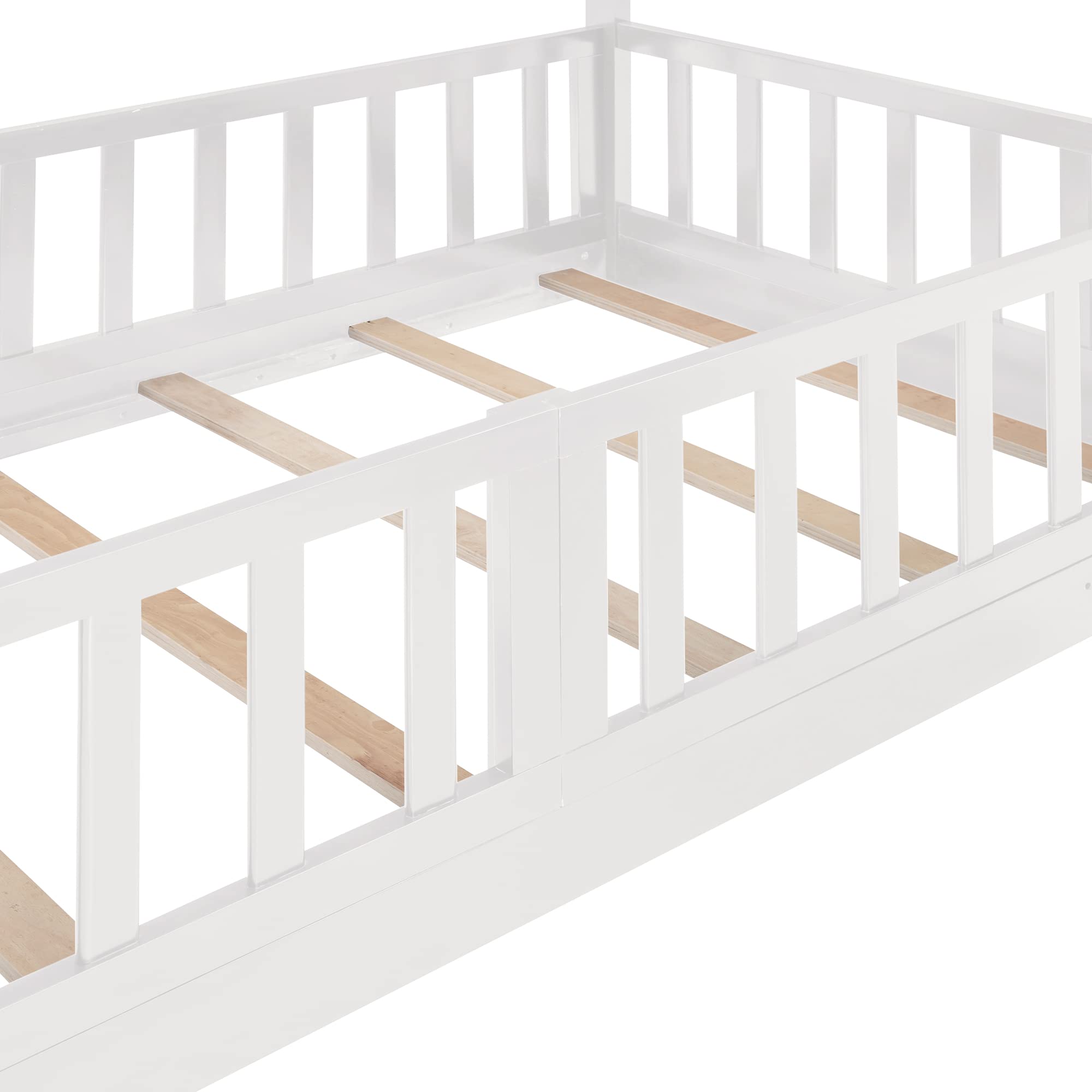 Bellemave Twin Over Twin Kids Bunk Bed with Slide & Ladder - Low Profile Safety Design with Removable Guardrail - Perfect for Small Bedrooms, Playrooms & Sleepovers (White)