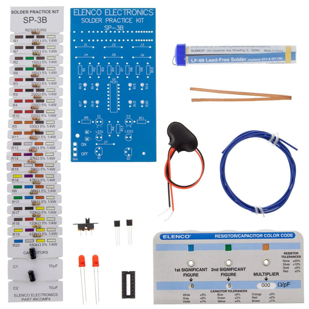 Elenco SP3B Practical Soldering Project Kit - Learn Soldering Techniques, Circuit Boards & Electronic Components with Color Coding Guide | Perfect for STEM Education, DIY Electronics & Home Repair Projects