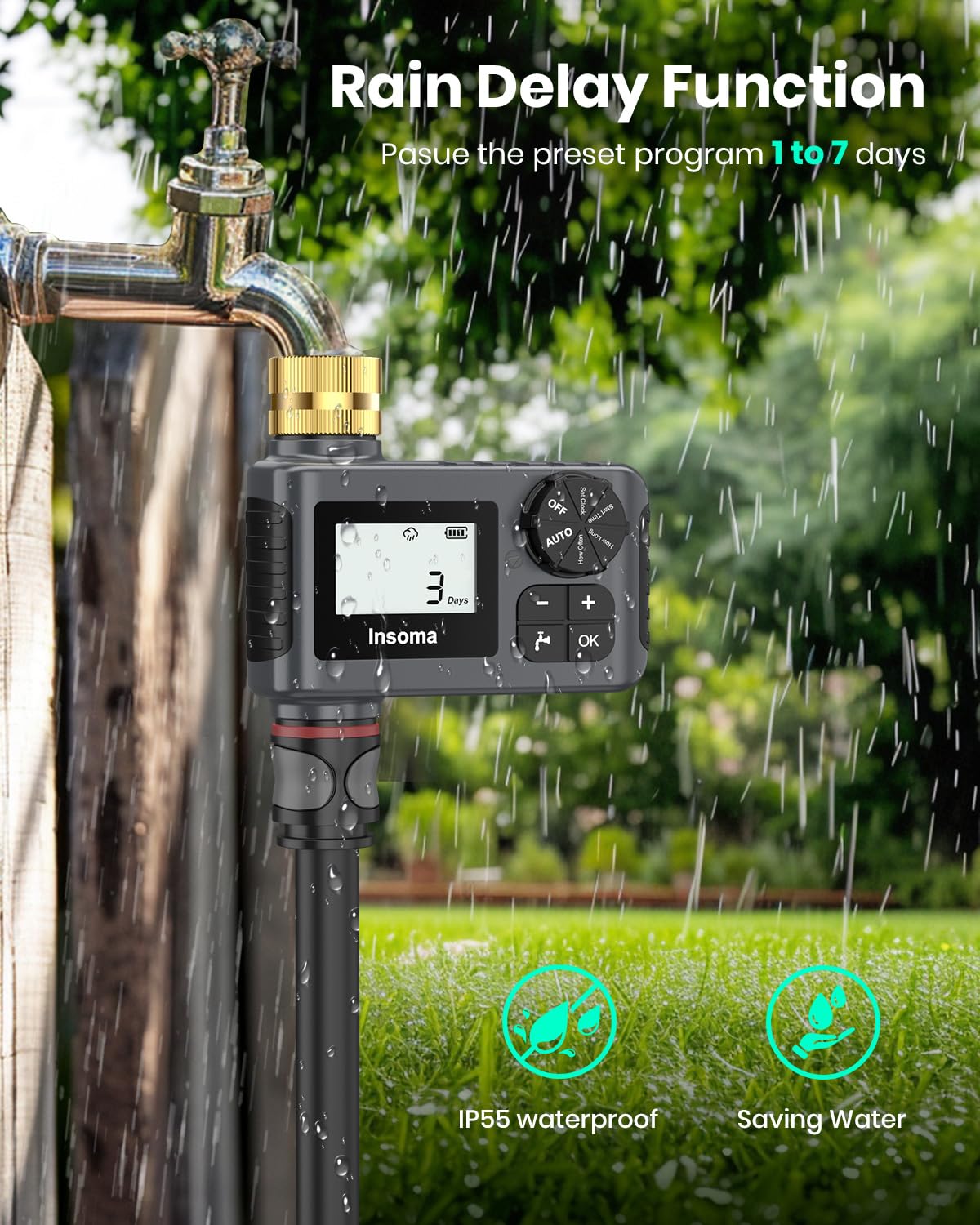 Upgraded Programmable Sprinkler Timer with Brass Swivel - Outdoor Garden Hose Water Timer with Rain Delay, Manual & Auto Modes - Perfect for Drip Irrigation, Lawn Watering & Smart Garden Systems - 1 Outlet