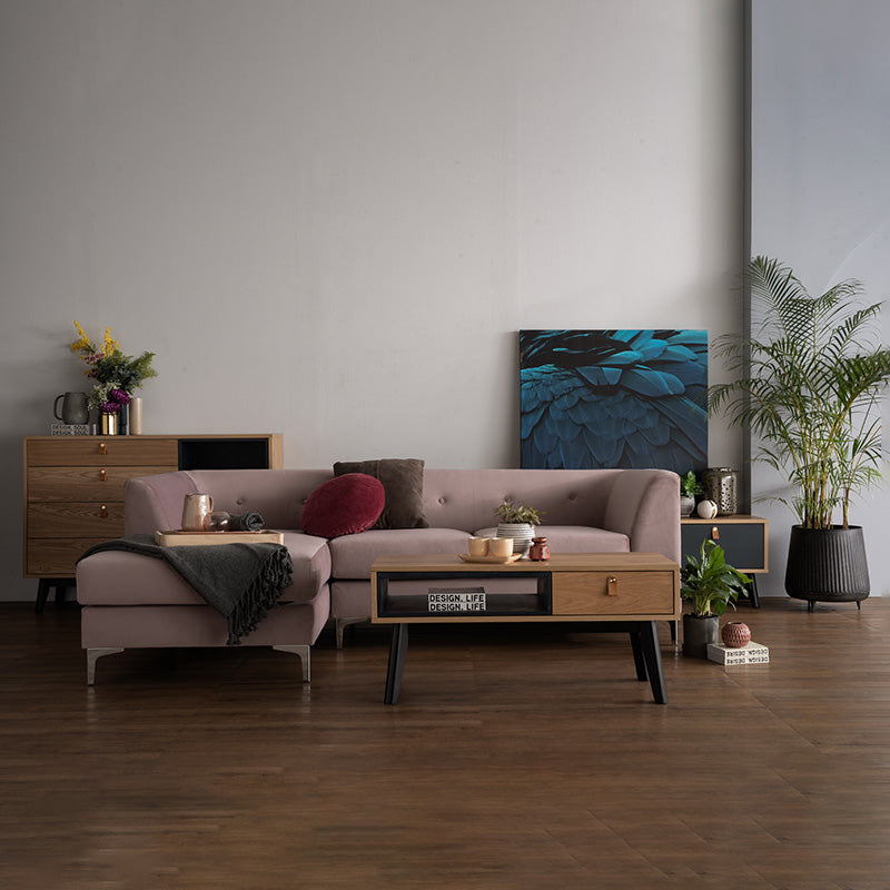 Modern 100cm CASTOR Coffee Table in Natural, Navy Blue & Black - Perfect for Living Room, Office, and Lounge Decor