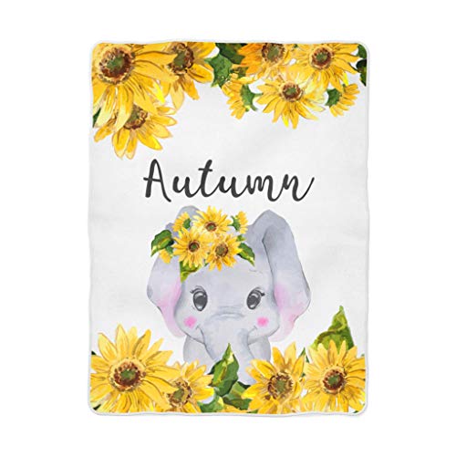 Personalized Pink Elephant Baby Blanket for Girls - Custom Nursery Decor, Receiving Blanket with Sunflower Design (60x80) - Perfect for Baby Showers, Newborn Gifts & Nursery Room Decorations