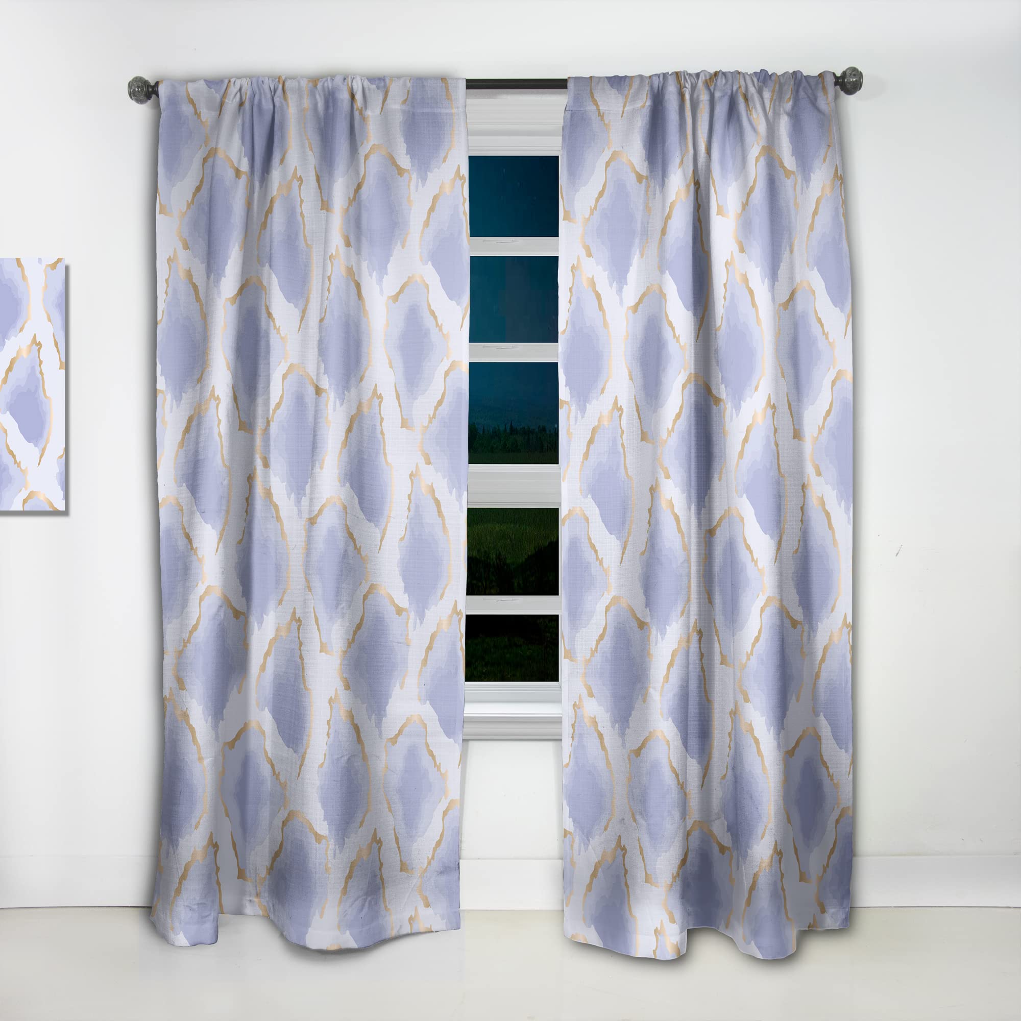 Pastel Blue & Gold Abstract Print Thermal Insulated Curtains - 52x120 Inch Single Panel for Bedroom & Living Room - Light Filtering, Noise Reducing, Energy Saving Window Drapes