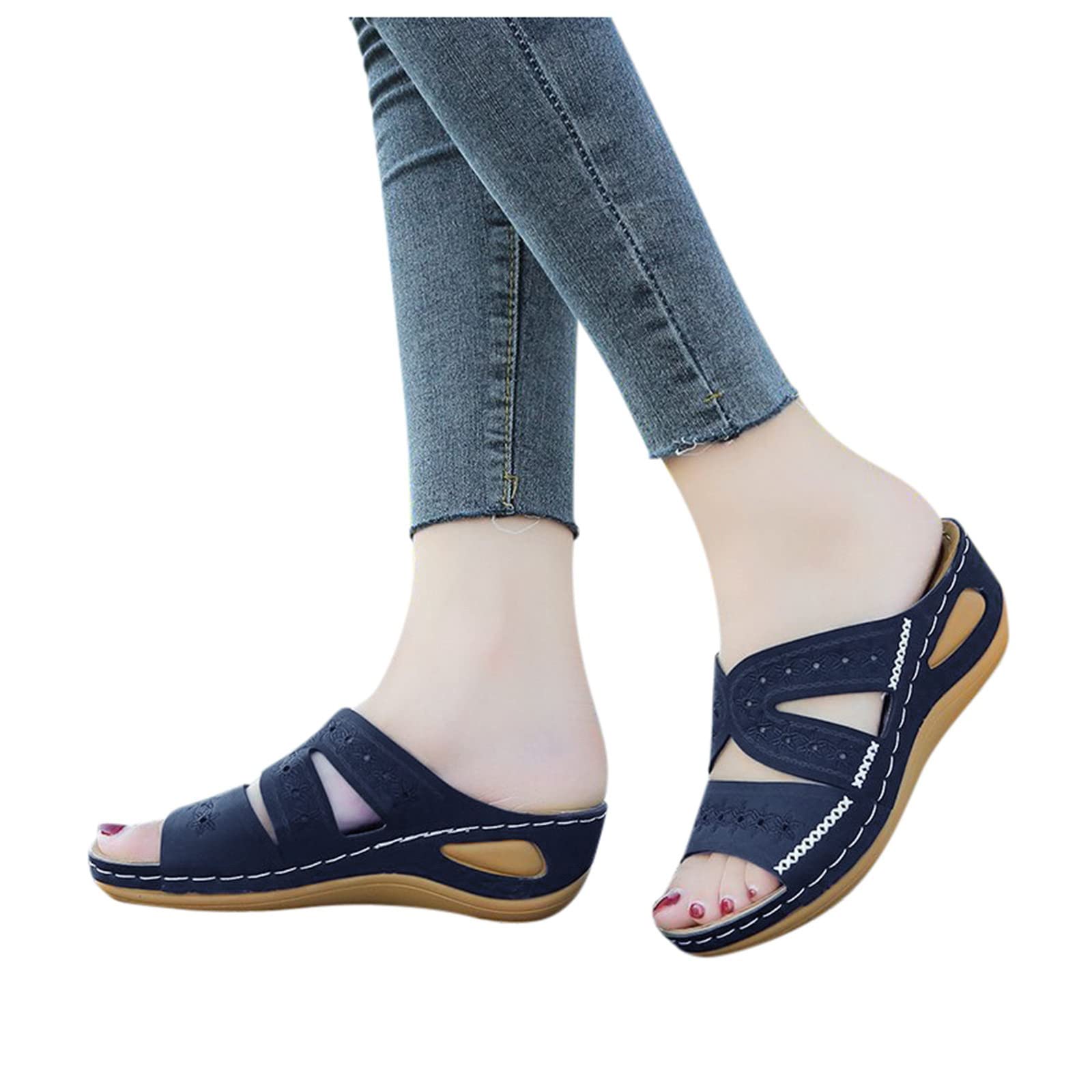 Women's Embroidered Fish Mouth Wedge Platform Sandals - Comfortable Dressy Heel Slippers in Multicolor | Perfect for Summer Outfits, Beach Vacations & Casual Wear