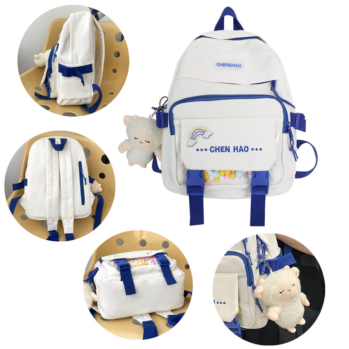 Cute Kawaii Mini Backpack with Pendant - 12.6 Inch Aesthetic Japanese Style Pastel Blue Bag for School, Travel & Cosplay | Perfect for Anime Lovers & Fashion Accessories