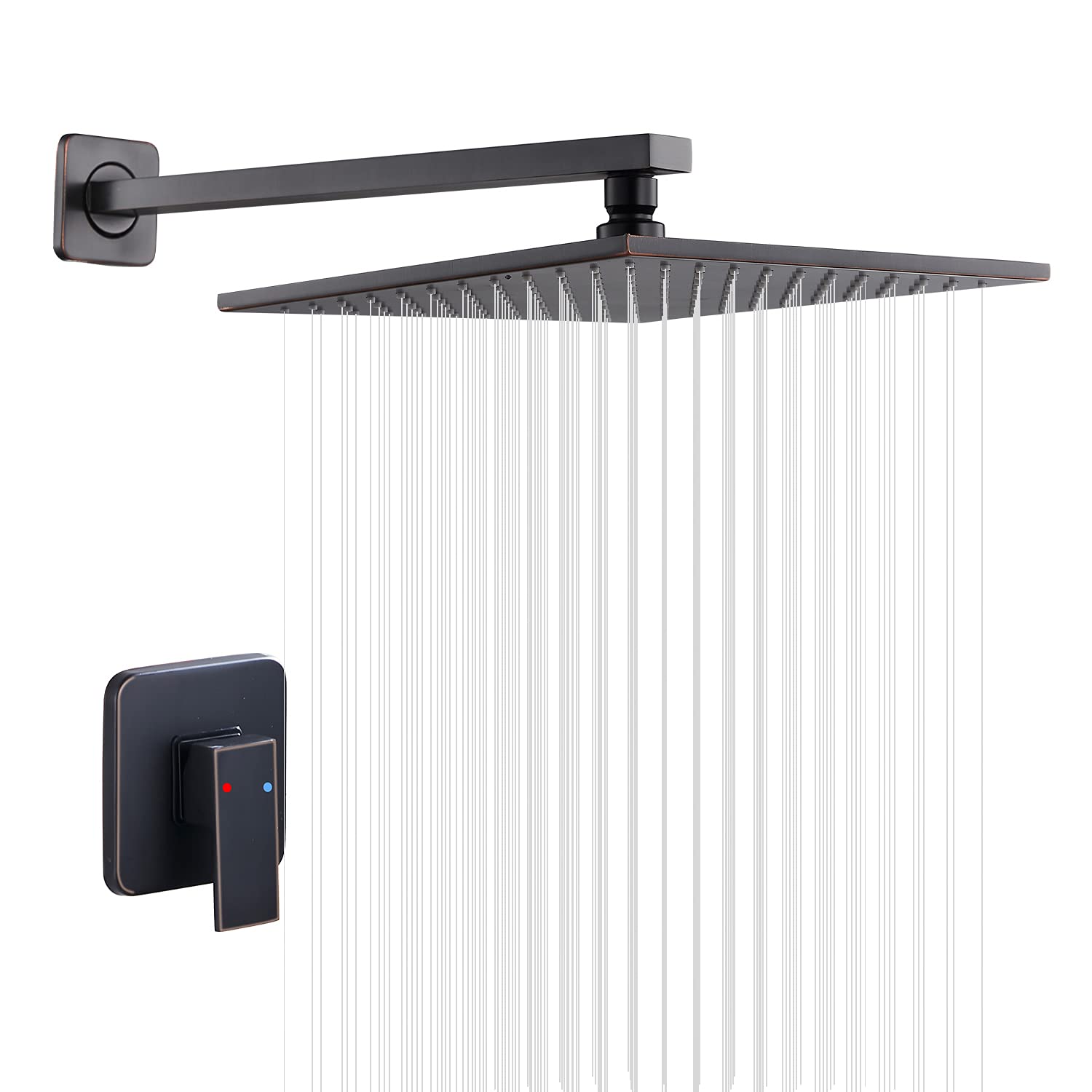 Oil Rubbed Bronze Shower Faucet - GGStudy Single Function Shower Trim Kit with Rough-in Valve, 10 Inch Square Stainless Steel Rainfall Shower Head - Perfect for Modern Bathroom Renovation and Spa-Like Shower Experience