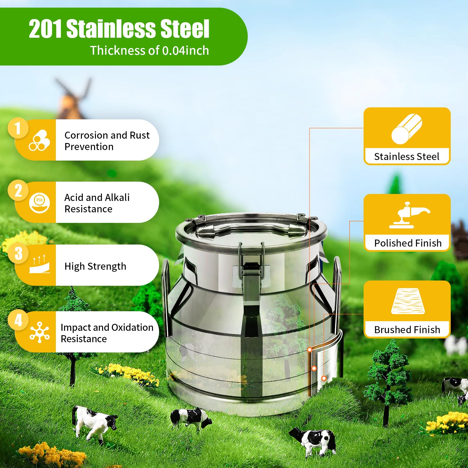 LOYALHEARTDY 12L/3.17Gallon Stainless Steel Milk Can with Lid - Airtight Food Storage Container for Kitchen, Perfect for Milk, Juice, Ice, Grains & Dry Goods | Great for Home, Restaurant & Camping Use