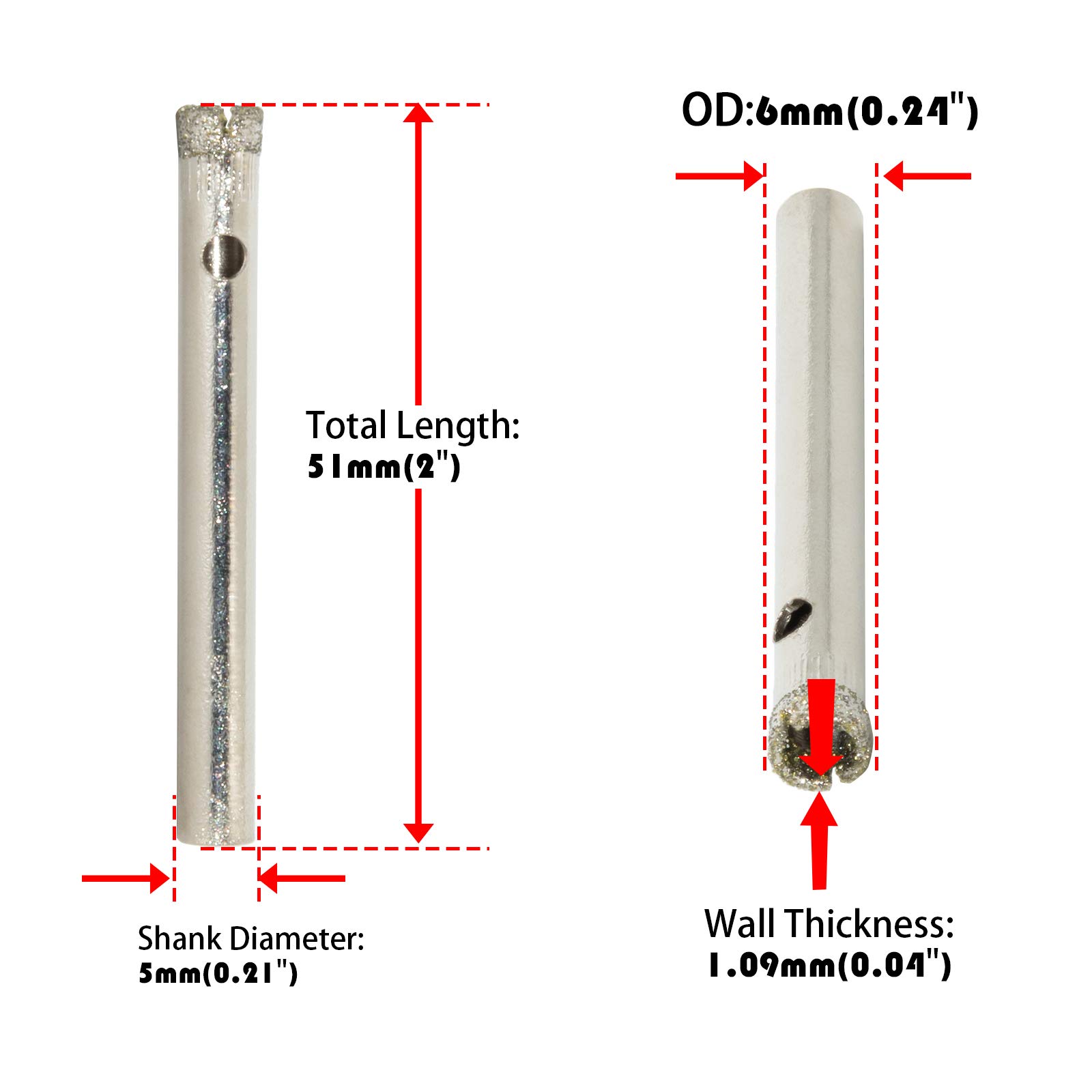 Premium Diamond Coated Drill Bit Set for Marble, Glass & Tile - 6mm Hole Saw Kit (3-Piece) - Perfect for Bathroom Renovation, DIY Crafts & Home Improvement Projects