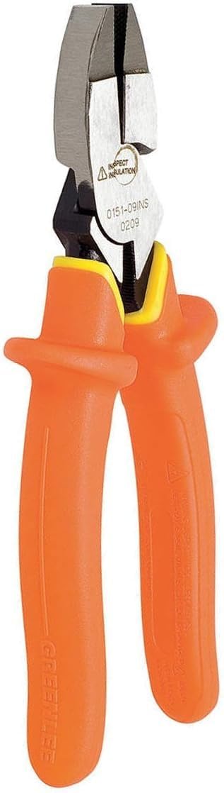 Greenlee 0151-09-INS 9-Inch Insulated Side-Cutting Pliers - Orange Handle, VDE Certified for Electrical Work - Perfect for Electricians, DIY Projects & Home Repairs