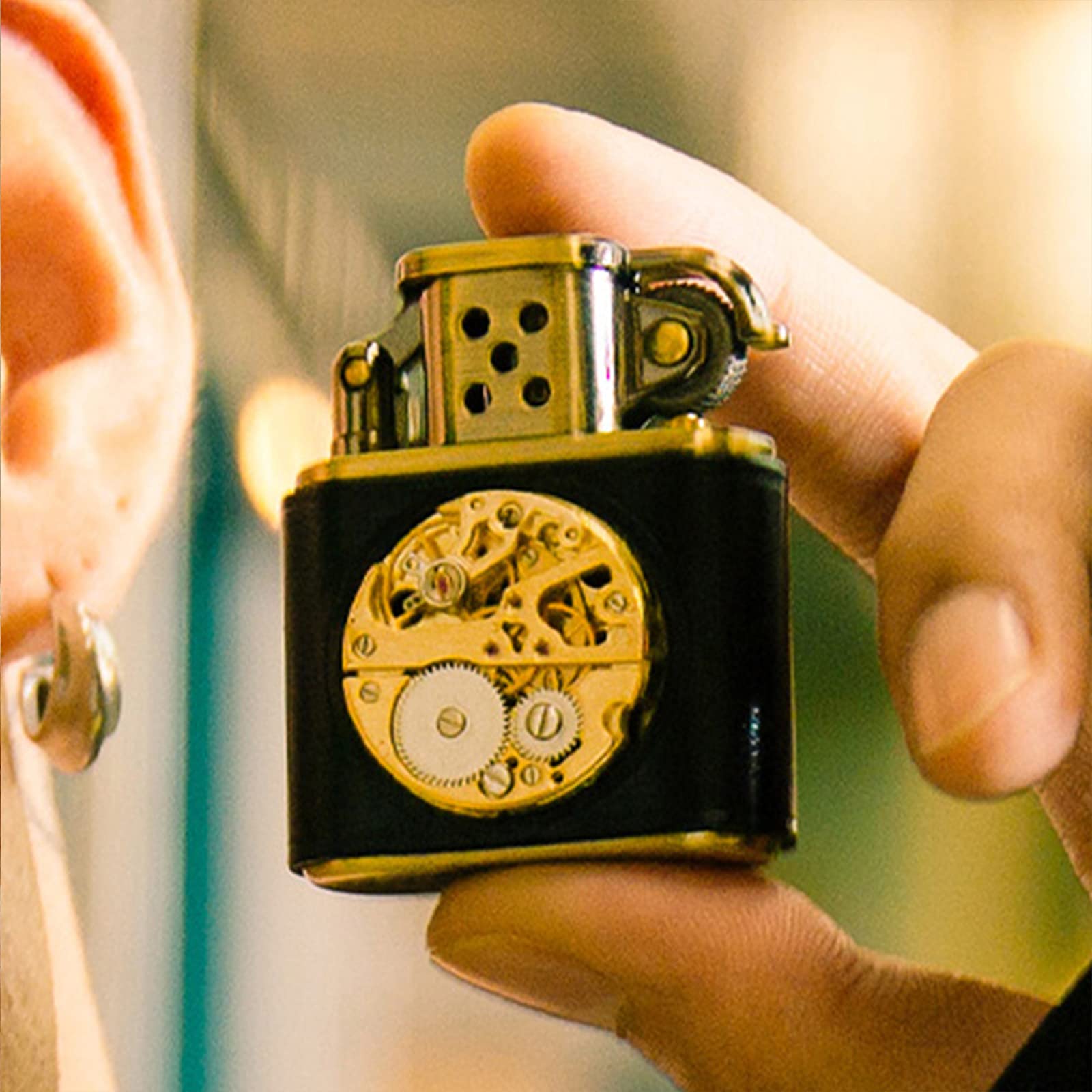 Windproof Refillable Kerosene Lighter with Grinding Wheel Ignition - Portable Antique Design for Cigars, Camping, BBQ & Kitchen Use