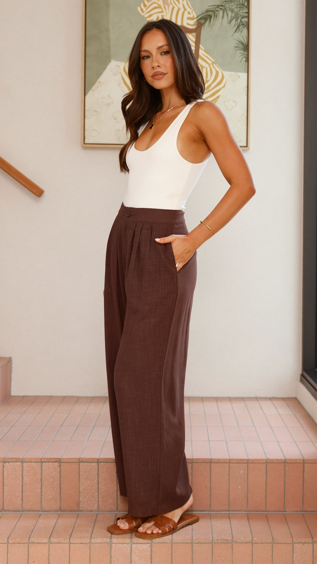 Lexi Linen Pants for Women - Soft & Breathable Chocolate Brown Wide Leg Trousers - Perfect for Summer, Beach, Yoga and Casual Wear