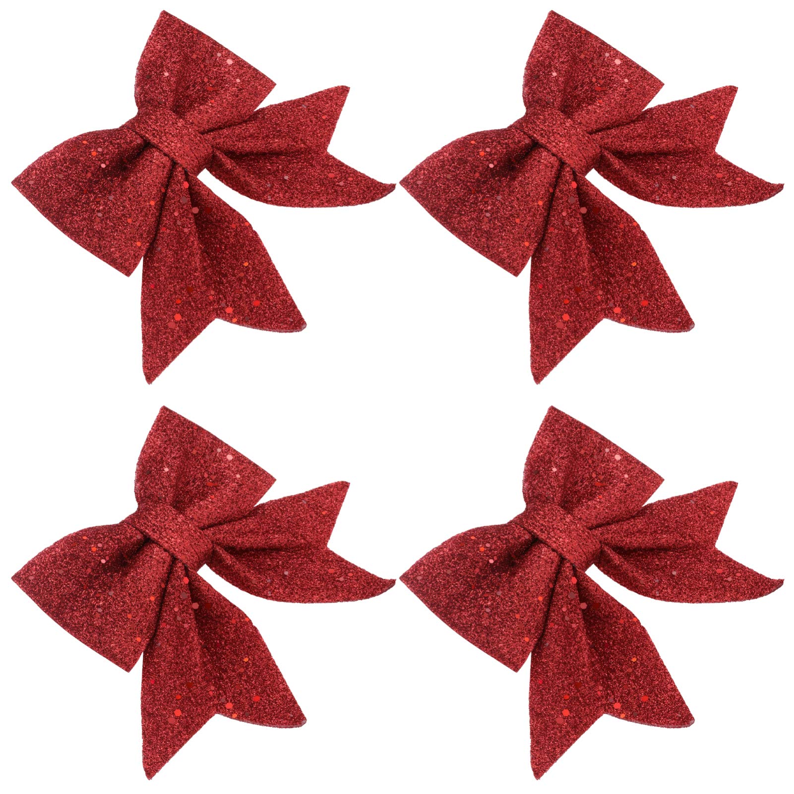 Golden Christmas Glitter Bows 4PCS - Tree & Wreath Decor for Holiday Parties
