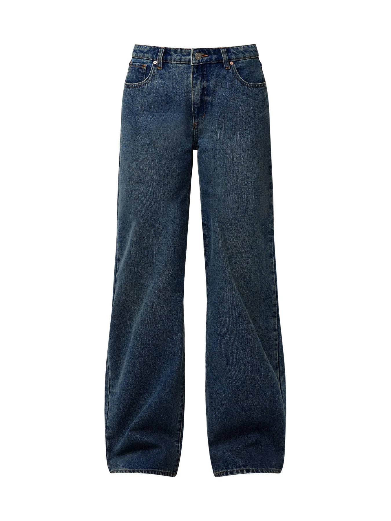 95% Cotton Baggy Lola Dark Blue Mid Rise Jeans for Women - Comfortable Loose Fit Denim Pants for Casual Wear & Street Style