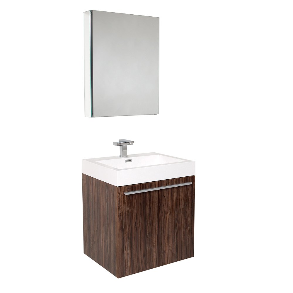 Fresca Bath FVN8058GW Alto Vanity with Medicine Cabinet in Walnut Finish - Modern Bathroom Storage Solution for Small Spaces & Powder Rooms