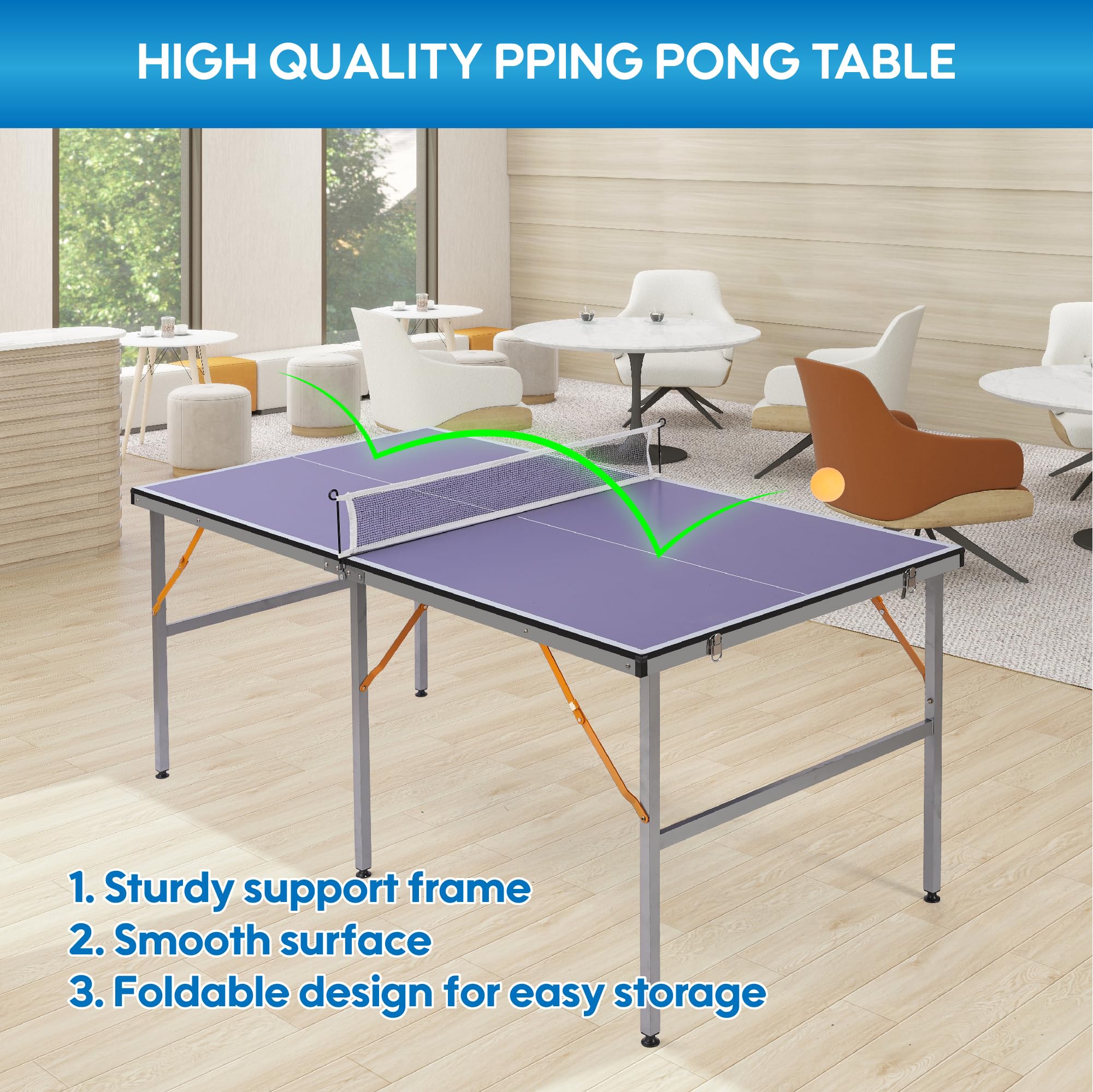 6ft Professional Foldable Outdoor Table Tennis Table - Portable Ping Pong Set with Net, 2 Paddles & 3 Balls for Indoor/Outdoor Games | Perfect for Backyard, Garage, or Recreation Room