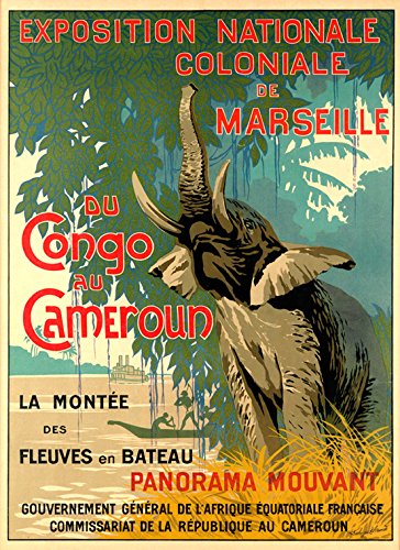 Vintage Elephant Travel Poster Reproduction - Cameroon Congo National Exposition Marseille France Africa Art Print 12x16 Inch Canvas Wall Decor for Living Room, Office & Safari Themed Spaces