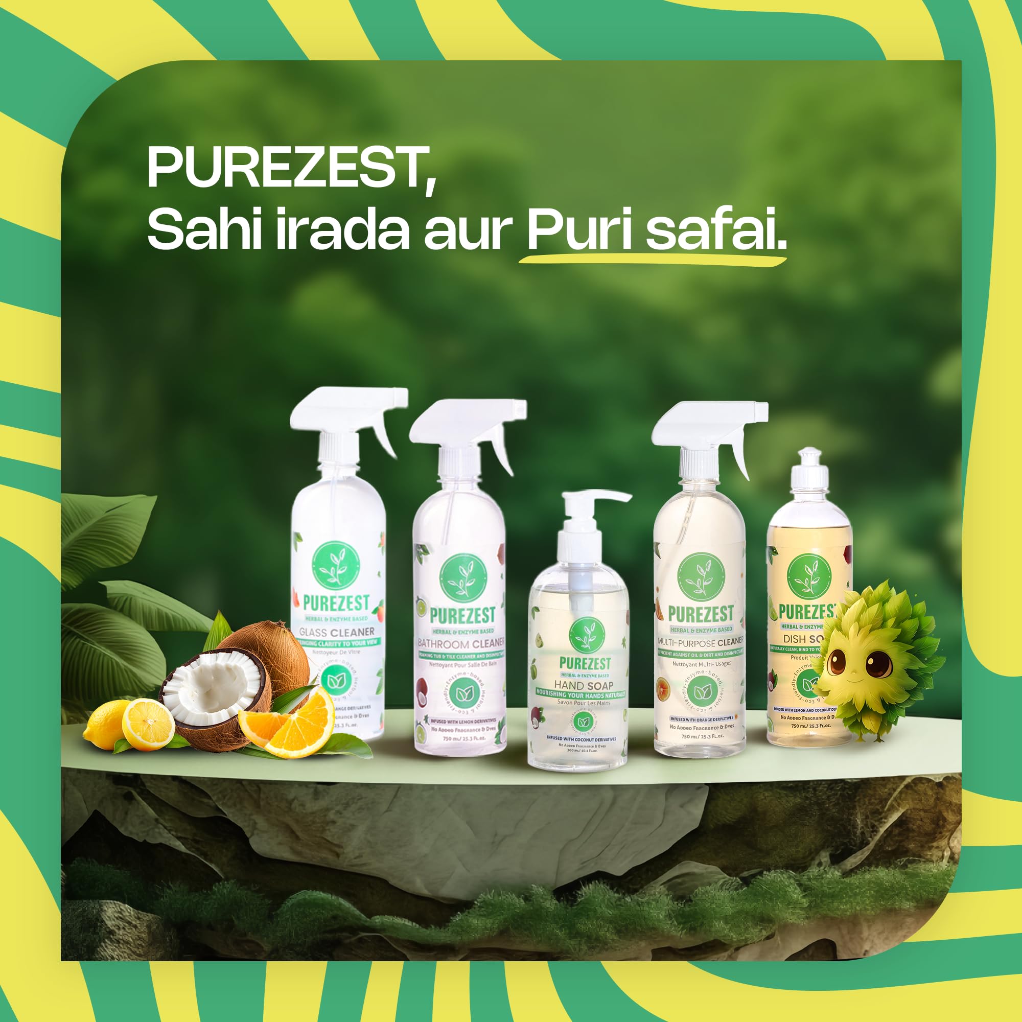PUREZEST Herbal & Enzyme Based Dish Liquid 750ml | Plant-Based Natural Eco-Friendly Dishwashing Liquid with Lemon Oil | Tough Grease Remover | Gentle on Hands | Perfect for Kitchen, Camping & RV Use