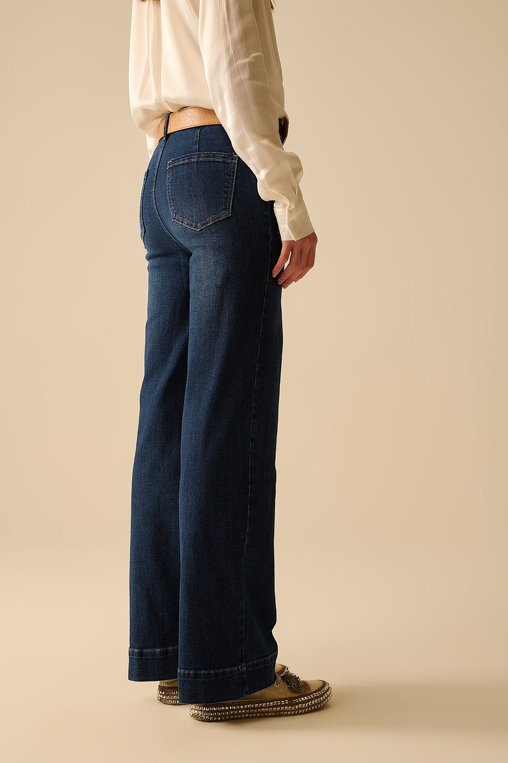 Dark Wash Wide Leg Jeans with Pockets - Comfortable Denim Pants for Women, Perfect for Casual Wear & Everyday Outfits