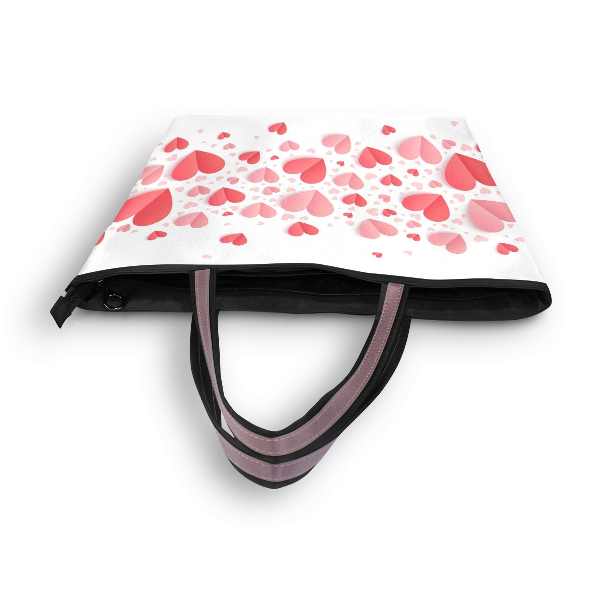 JSTEL Women's Large Tote Bag with Top Handle & Shoulder Strap - Valentine's Day Pink & Red Heart Print Handbag for Work, Travel & Everyday Use