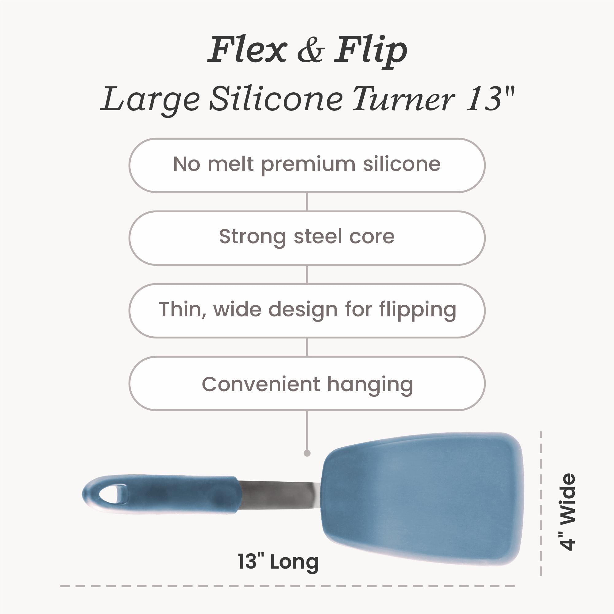 Flex & Flip Large Silicone Turner Spatula - Heat Resistant, Non-Stick Cooking Utensil for Flipping Pancakes, Eggs & Burgers - Perfect for Grilling, Baking & Kitchen Use