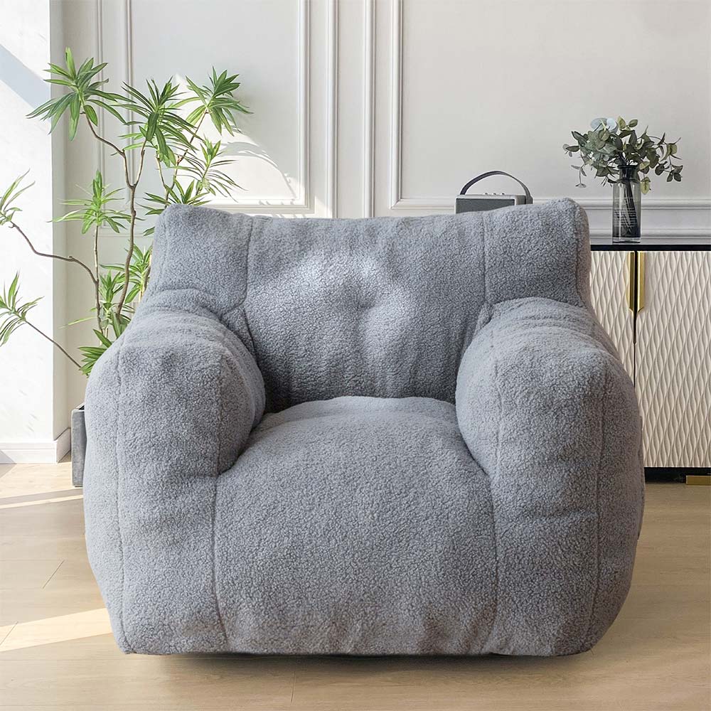 MAXYOYO Sherpa Bean Bag Chair & Couch - Oversized Comfortable Bean Bag Sofa for Adults & Kids, Soft Grey - Perfect for Living Room, Bedroom, Game Room & Dorm Relaxation