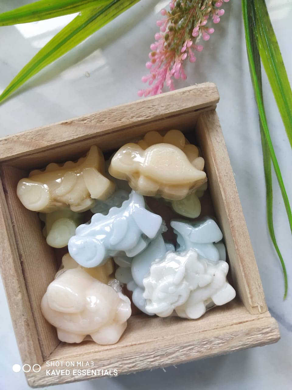 Kaved Essentials Mini Dinosaur Shaped Travel Soap Set for Kids - 10-12 Pieces (100g) in Wooden Gift Box | Perfect Birthday Present for Boys & Girls | Ideal for Travel, Camping & Daily Handwashing
