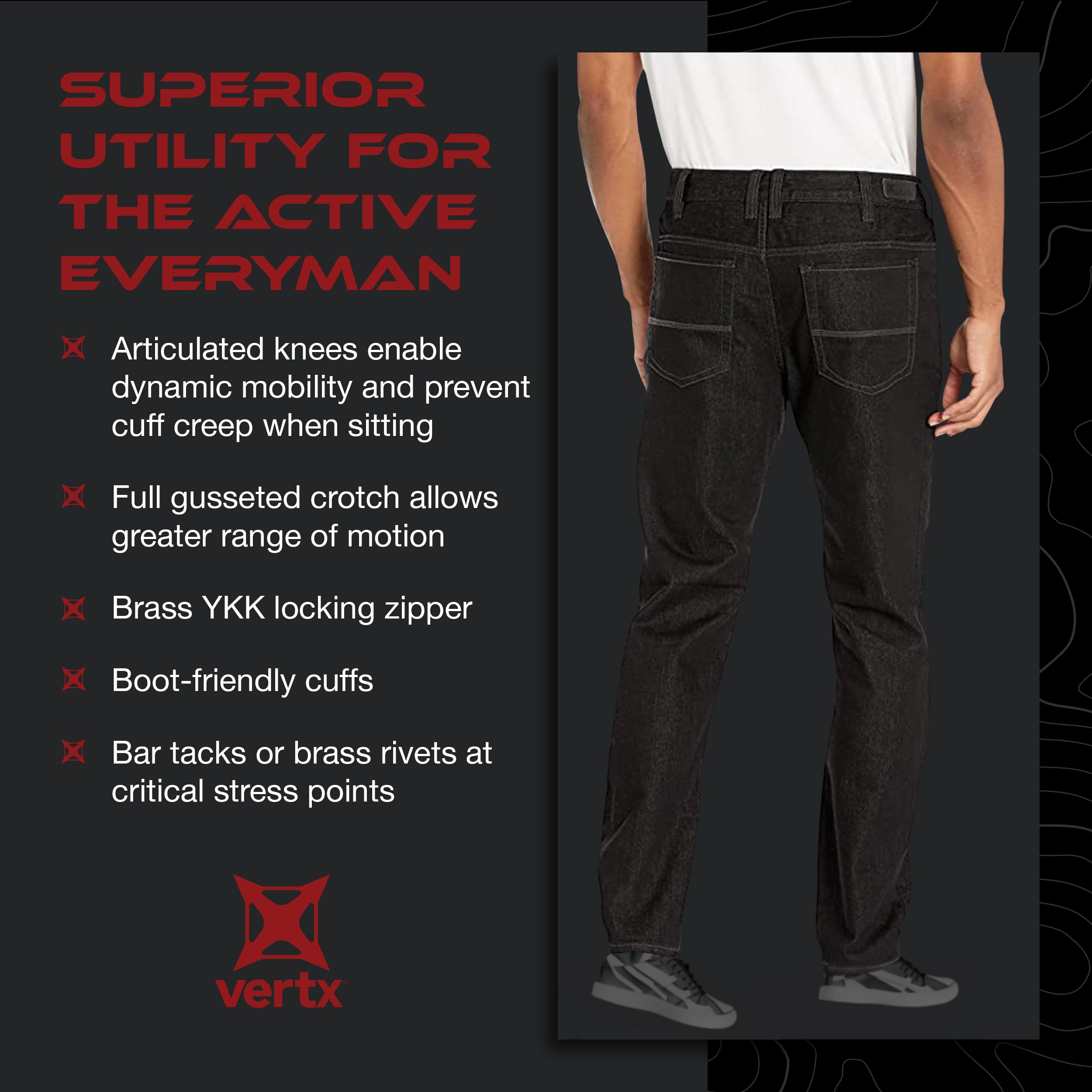 Vertx Men's Defiance Jeans - Durable Tactical Pants for Outdoor, Work & Everyday Wear | Comfortable Stretch Denim with Utility Pockets