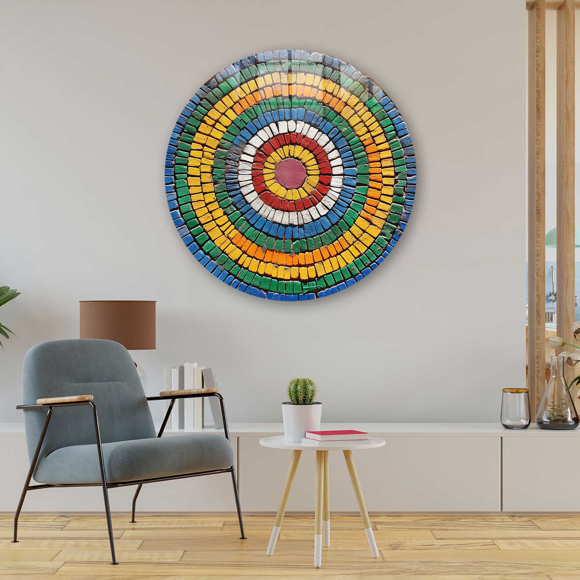 Spiral Stones Rounded Glass Wall Art - Elegant Handmade Decor for Living Room, Bedroom & Office - Perfect for Modern & Boho Home Interiors