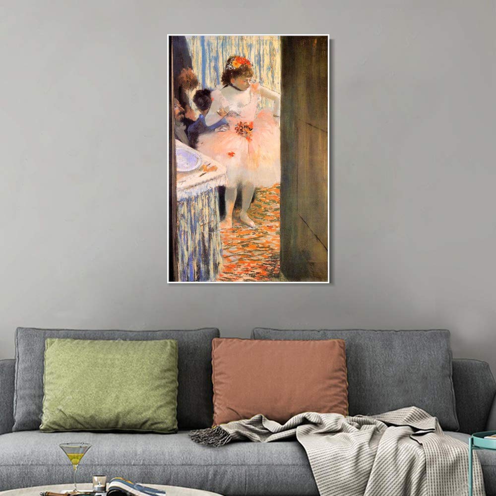 Edgar Degas Dancer in Her Dressing Room Wall Art - 20x28 Inch Framed Canvas Giclee Print Reproduction, Circa 1880 Ballet Painting - Perfect for Living Room, Bedroom, Office Decor - White Slim Frame Home Artwork