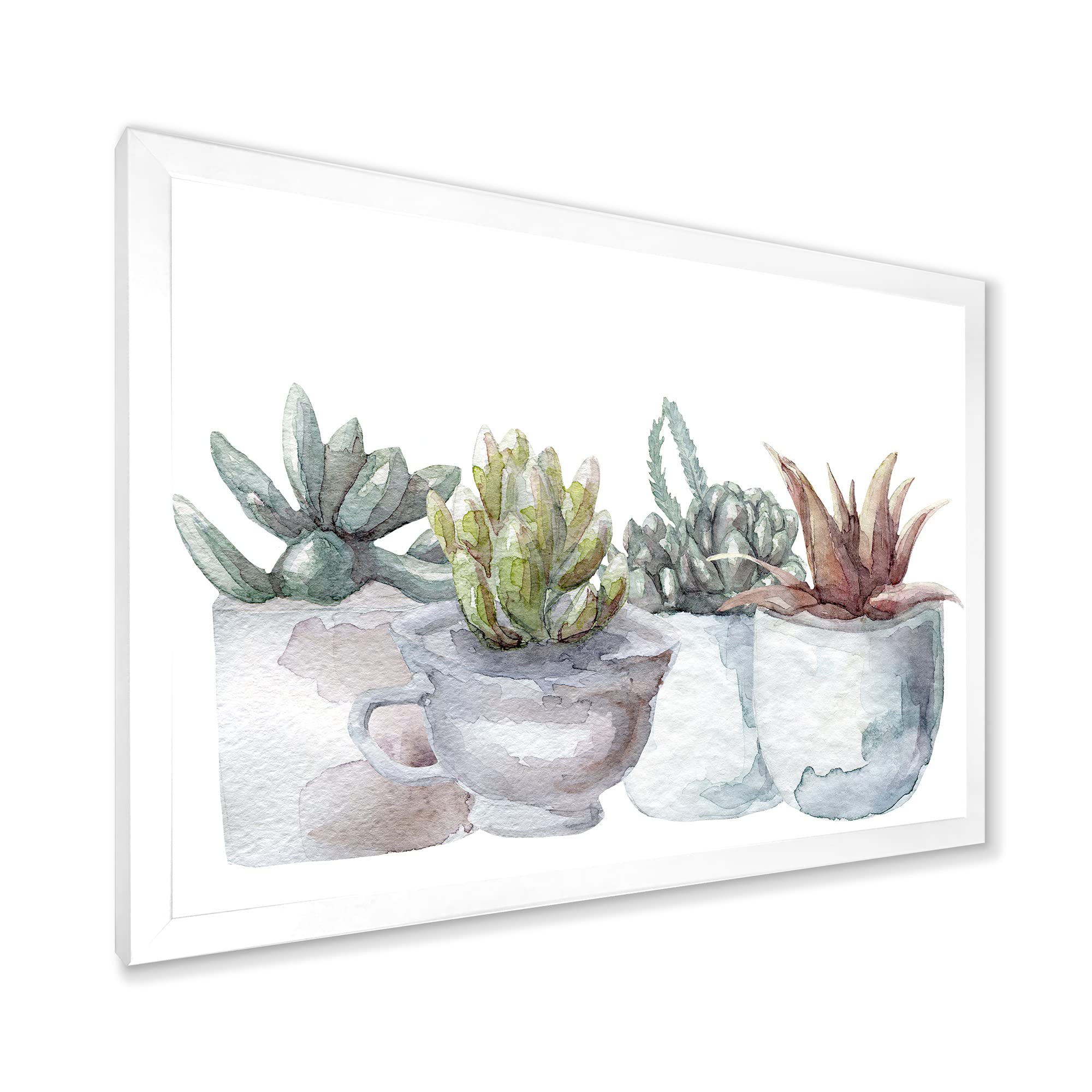 DesignQ Cactus and Succulent House Plants IV Farmhouse Framed Wall Art - Botanical Decor for Living Room, Bedroom & Office