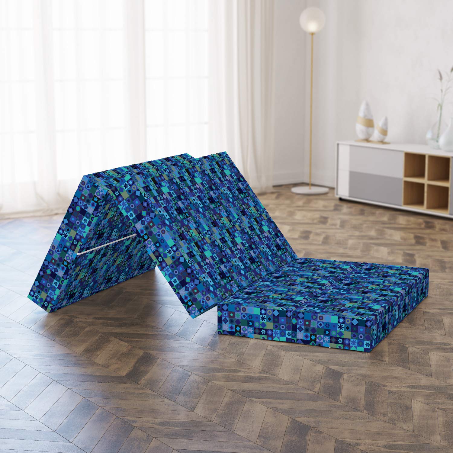 Ambesonne Blue Foldable Mattress - Play Cards Theme Design 74.8