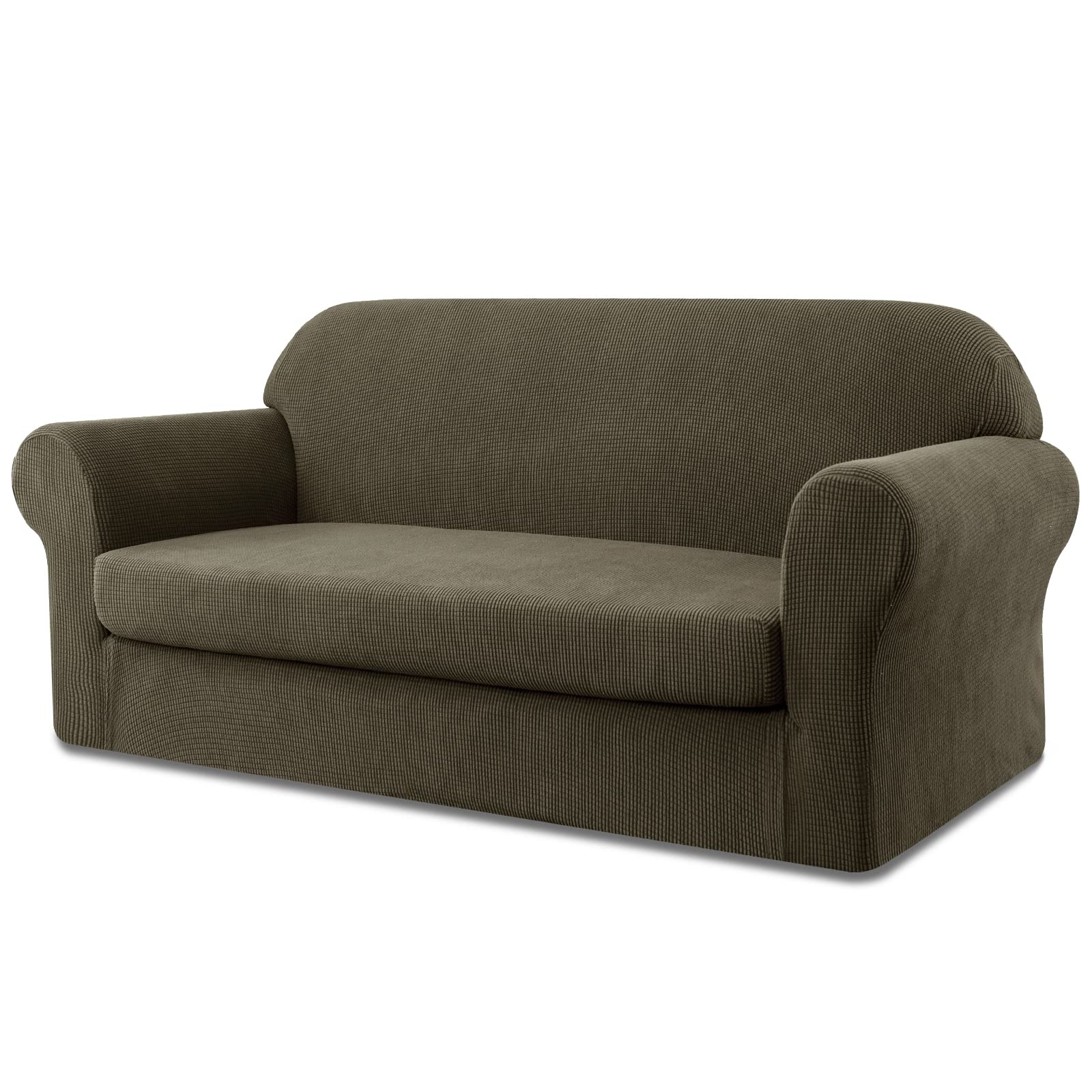 SUBRTEX 2-Piece Stretch Sofa Slipcover Set - Olive Green Couch Cover for Loveseat & Living Room Furniture Protector | Waterproof, Anti-Slip & Pet-Friendly | Perfect for Homes with Kids, Dogs or Cats