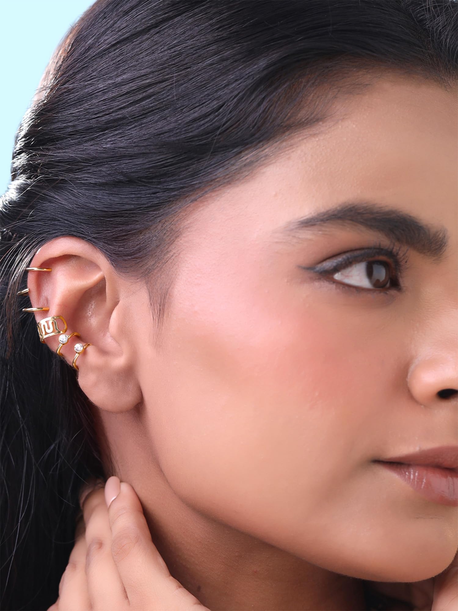 Fashion Silver & Gold Tone Ear Cuffs for Women | Stainless Steel Cartilage Ear Clips Set | Trendy Yellow Chimes Earrings for Girls & Women | Perfect Birthday & Anniversary Gift for Wife, Girlfriend | Everyday Wear, Party & Special Occasions