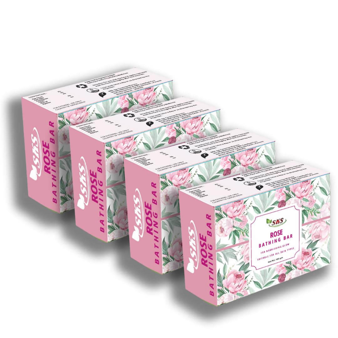 Natural SKS Rose & Pomegranate Bathing Soap Bar - Gentle Cleansing for All Skin Types, Unisex, 4x100g Pack | Moisturizing, Aromatherapy, Gift for Spa & Daily Skincare