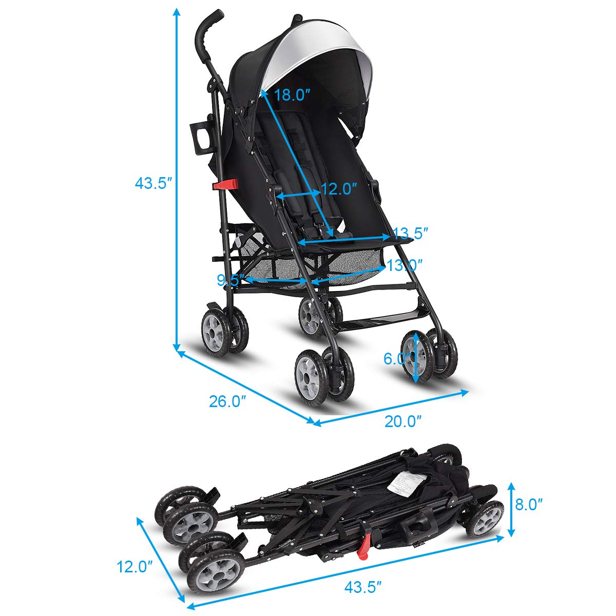 BABY JOY Lightweight Compact Travel Stroller with Adjustable Backrest & Canopy - Easy Fold Umbrella Stroller for Toddlers - Perfect for Air Travel, Shopping, and Daily Walks
