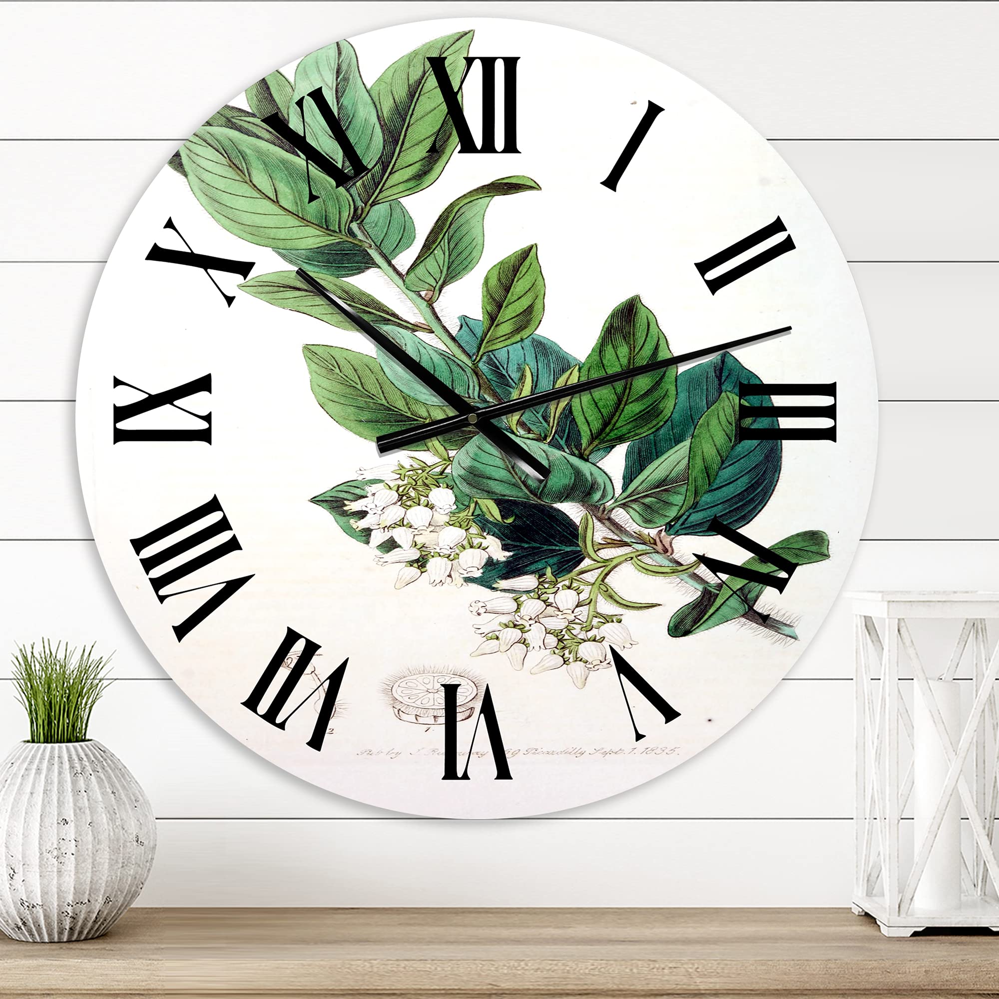 Vintage Botanicals XX Floral Wall Clock - Large Traditional Kitchen Clock for Home Decor | Perfect for Farmhouse, Living Room & Office